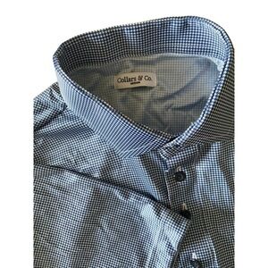 Collars & Co Navy Gingham Dress Collar Polo Shirt Men's M Short Sleeve Polyester